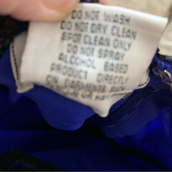 Stenay silk blue‎ cocktail evening blouse with black sequins and beading. Size M - Picture 10 of 11